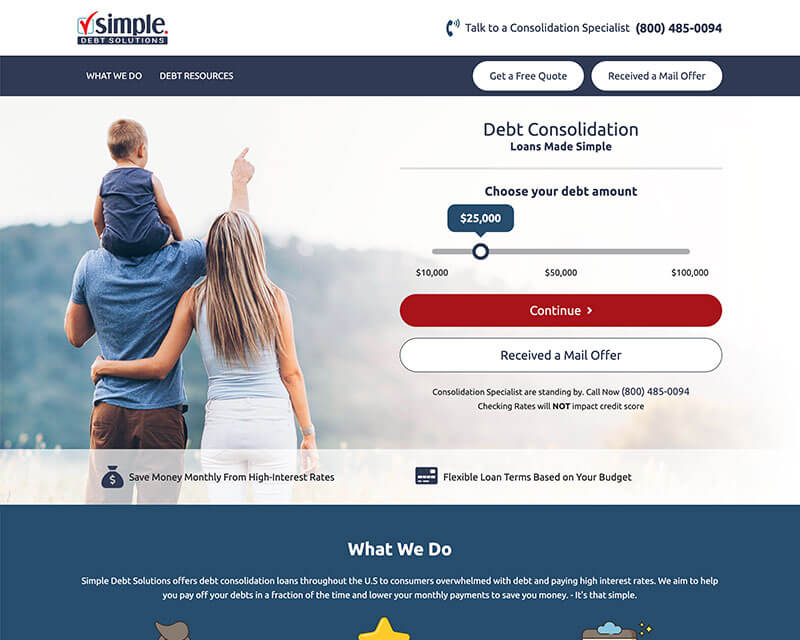 Screenshot of Simple Debt Solutions homepage