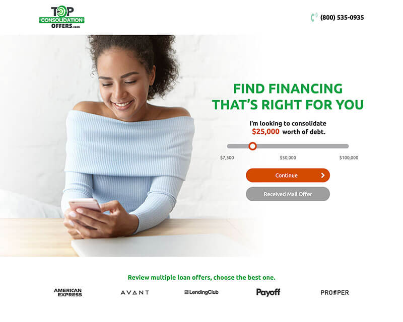Screenshot of Top Consolidation Offers homepage