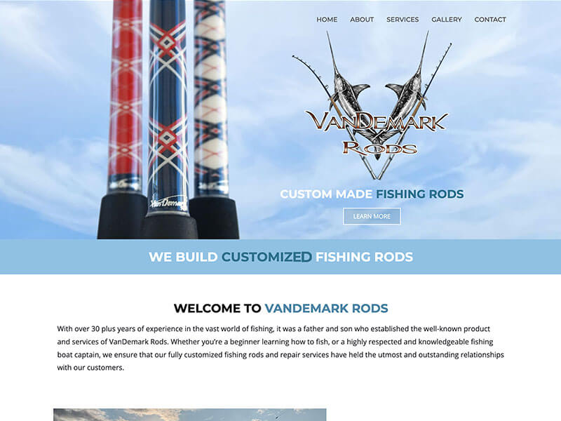 Screenshot of VanDemark Rods homepage